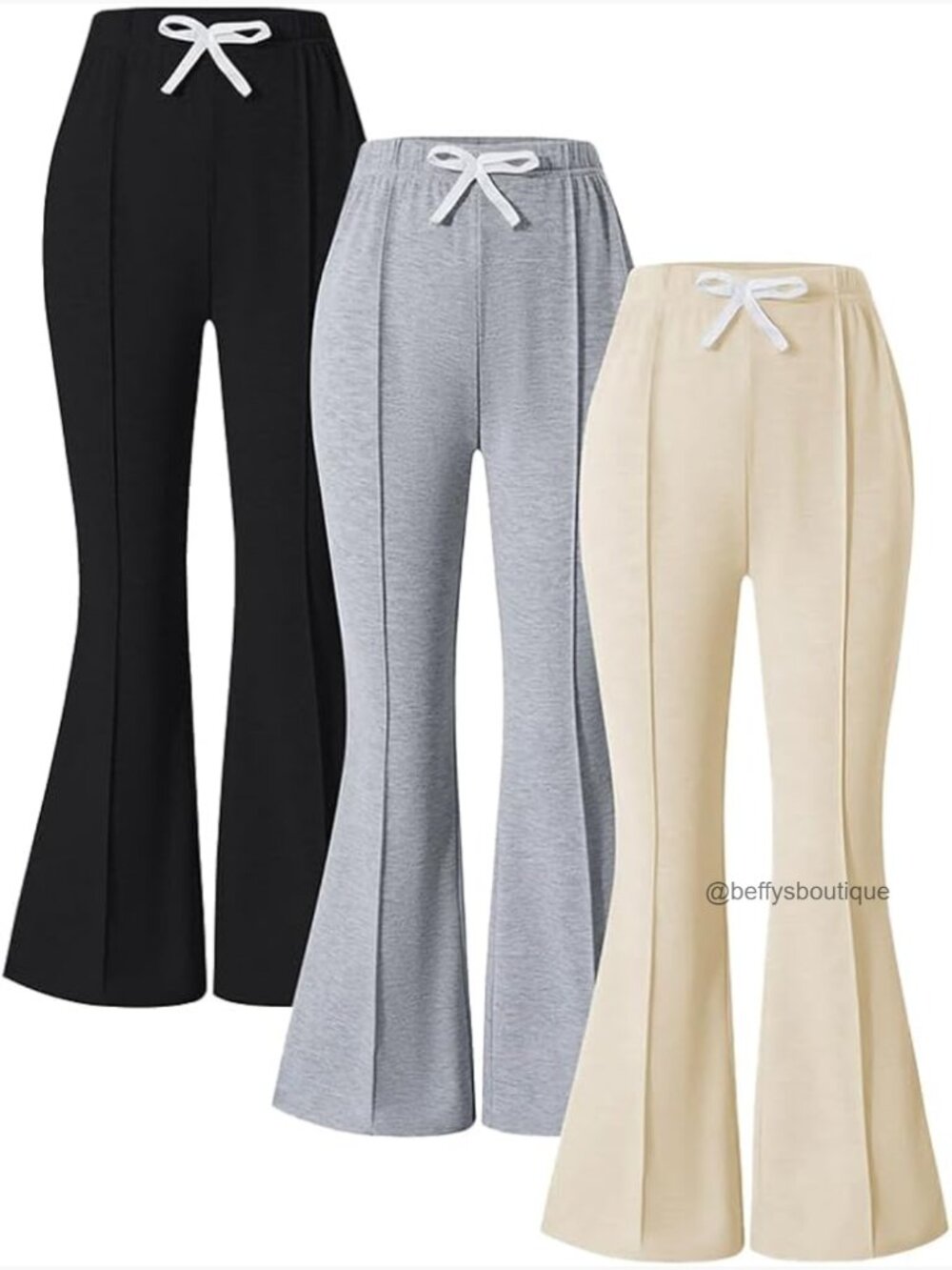 Tween Girls 3-Piece Flared Pants Set - Elastic Waist Sweatpants, Bell Bottom
